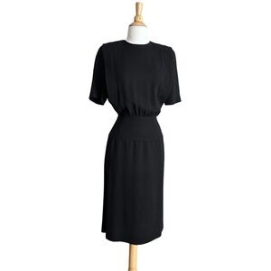 ALBERT NIPON Vintage 80s Black Career Pencil Dress Button Back Feminine Size 4